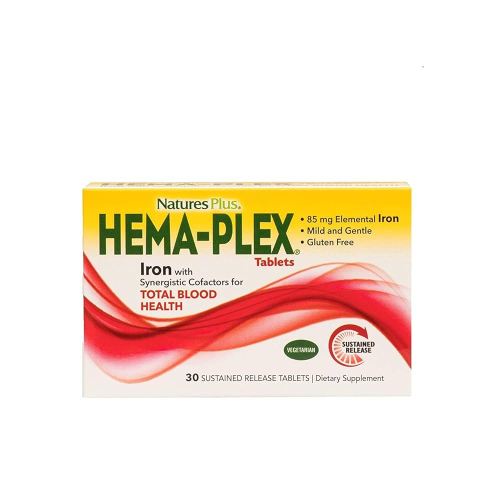 NaturesPlus Hema-Plex Iron - 30 Slow-Release Tablets, Pack of 3 - Total Blood Health - 85 mg Chelated Iron - With Vitamin C & Bioflavonoids - Non GMO, Vegetarian & Gluten Free - 90 Total Servings