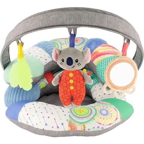 Infantino 3-in-1 Tummy Time, Sit Support & Mini Gym - Removable Toy Arch - Musical Koala Pal, Soothing Leaf Teether & Peek-and-See Mirror - for Babies, 0M+