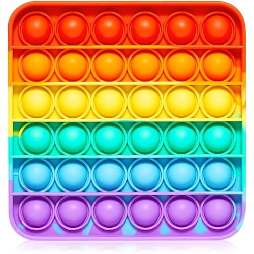 Push Pop Bubble Fidget Sensory Toy - for Autism, Stress, Anxiety - Kids and Adults (Rainbow Square)