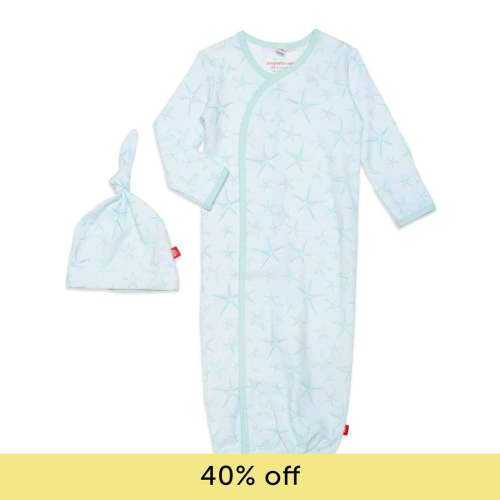 shine bright like a starfish organic cotton magnetic open bottom gown + hat set