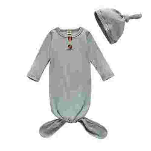 WIBACKER Unisex Newborn Baby Cotton Sleeper Gowns with Cap Long Knotted Sleeping Bag 0-3 Months