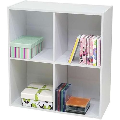 Kings Brand Furniture White Wood 4 Cube Organizer Storage Bookcase