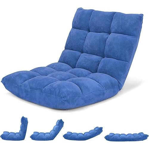 Giantex Floor Chair with Back Support, 14 Adjustable Position, Padded Sleeper Bed, Couch Recliner, Gaming Floor Chairs for Adults, Meditation, Gaming Chair Floor, Blue