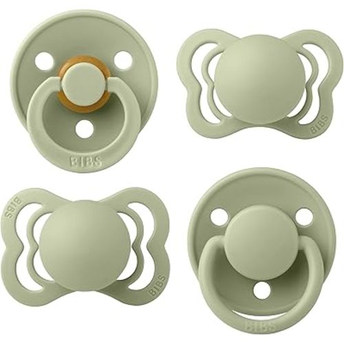 BIBS Pacifiers – Try-it Collection | Includes Colour, De Lux, Couture and Supreme Pacifiers | BPA-Free Natural Rubber & Silicone | Made in Denmark | Sage | 0 to 6 Months