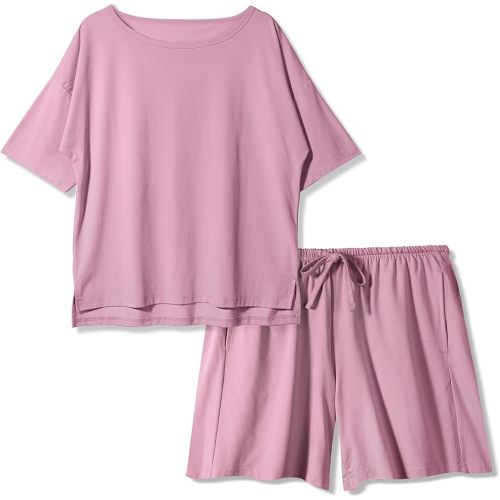 BAMBOO COOL Women's Pajama Sets 2-piece Sleepwear Lounge Sleep Set Soft Short Sleeve Tops and Shorts with Pockets