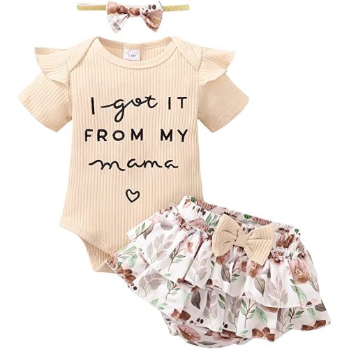 Infant Baby Girl Ruffle Sleeve Floral Shorts - Beige