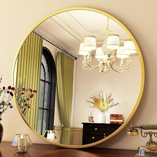HARRITPURE Round Mirror 24 Gold Wall Mounted Circle Mirrors Vanity Mirror with Brushed Aluminum Alloy Frame Modern Decoration for Bathroom, Living Room, Vanity, Bedroom, Entryway