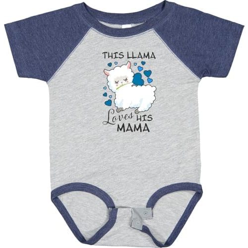 inktastic This Llama Loves His Mama with Blue Hearts Baby Bodysuit