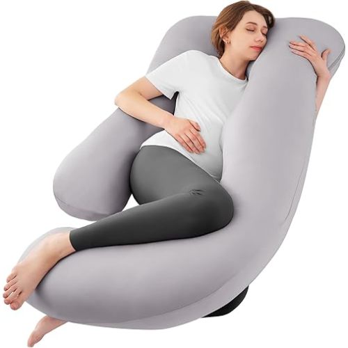 Sasttie Pregnancy Pillows for Sleeping, U Shaped Cooling Full Body Pillow with Removable Cover, Pregnant Women Must Haves, Maternity Essential, Light Grey