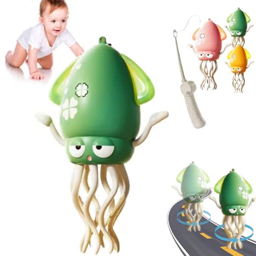 Syansju Electric Crawling Octopus Toy,Magical Dancing Octopus Tummy Time Toy,with LED & Music with Fishing Rods Rechargeable Charging (Green)