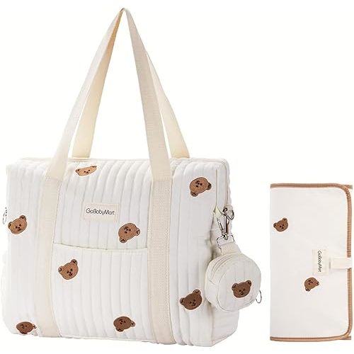 Large Diaper Bag Tote, Maternity Travel diaper tote, Multifunction baby bag, Baby Nappy Bags, Messenger bag (Medium - Bears)