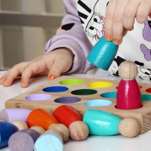 Montessori Toys Natural Wooden 12-Piece Educational and Developer Peg Baby Color Matching Game and Board Handmade Educational Toys
