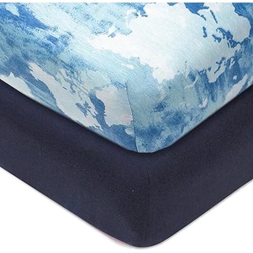 HonestBaby 2-Pack Organic Cotton Fitted Crib Sheets, Watercolor World, One Size