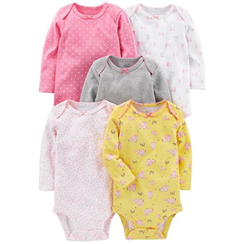 Simple Joys by Carter's Toddler and Baby Girls' Long-Sleeve Bodysuit, Pack of 5