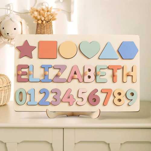 Personalized Wooden Toys Name with numbers puzzle For Kids, Christmas Gifts, Wooden Toddler Toys, Baby Shower Gift, Personalized Name Puzzle