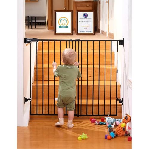 Babelio Baby Gate for Stairs, Kitchen & Doorways, 26-41" W 34" H Extra Tall| No Bottom Bar| Easy Installation| One-Handed Operation| Auto-Close| Hardware Mount Safety Dog/Pet Gate Indoor (Black)