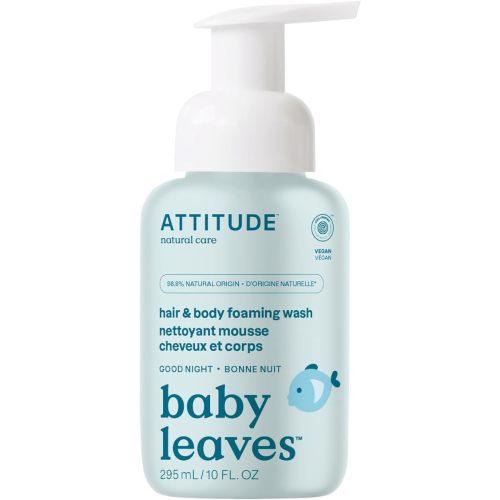 ATTITUDE 2-in-1 Hair and Body Foaming Baby Wash, EWG Verified Shampoo Soap, Dermatologically Tested, Made with Naturally Derived Ingredients, Vegan, Good Night, 10 Fl Oz