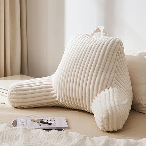 Blissful Diary Reading Pillow for Sitting in Bed, Flannel Back Pillow Bed Sitting Up for Adult & Children, Backrest Cushion for Sit Up in Couch or Floor, Dorm Essentials, Cream White