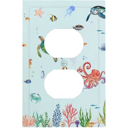 Outlet Covers Cartoon Underwater Sea Animal Ocean Sea Turtle 1 Gang Duplex Light Switch Cover Plate Decorative Wall Plates Electrical Switchplate Receptacle Cover for Bathroom Nursery Decor