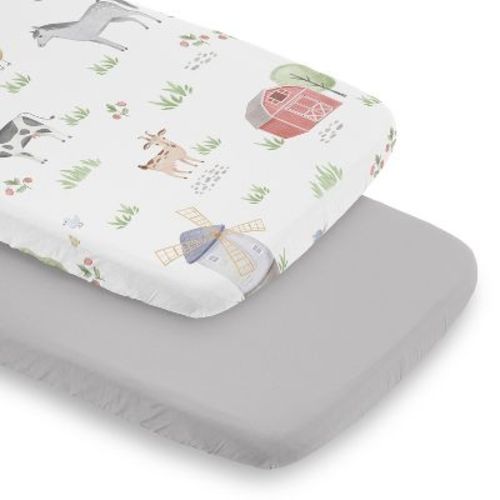 Sweet Jojo Designs Gender Neutral Unisex Baby Bassinet Fitted Sheets Set Farm Animals Multicolor 2pc