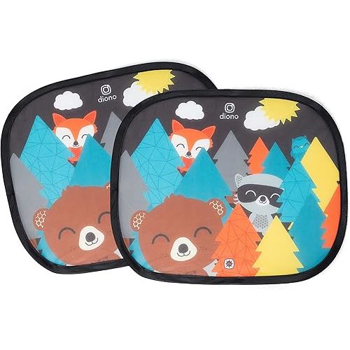 Diono Kids Character Car Window Shade 2 Pack - Cling Sunshade for Car Windows, Baby Side Window Car Sun Shades for Blocking Sun Glare, UV Rays