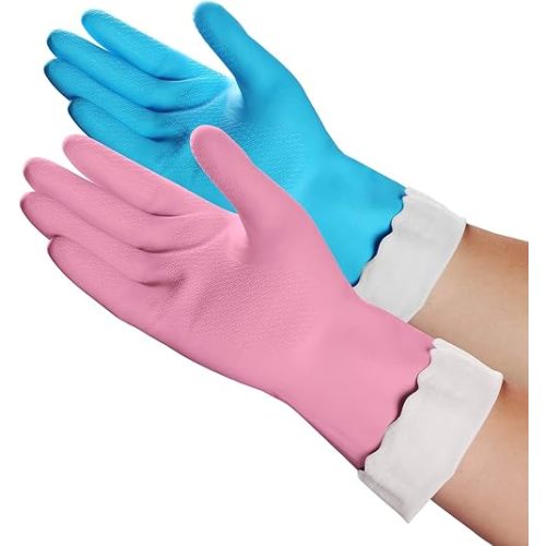 HSL Household Cleaning Gloves - Reusable Kitchen Dishwashing Gloves with Latex Free, Cotton lining, Waterproof, Non-Slip (Large, 2 Pairs)