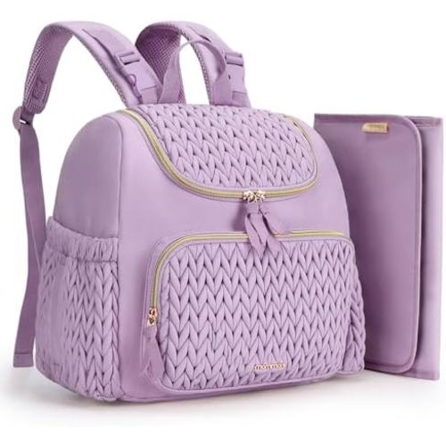 mommore Diaper Bag Small Diaper Backpack Stylish Baby Travel Backpacks with Insulated Pockets, Changing Pad, Stroller Straps