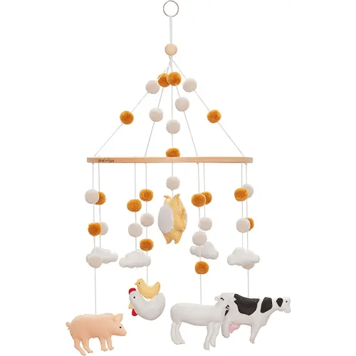 Sorrel + Fern Baby Crib Mobile - Farm Animals (Cow, Chickens, Lamb, Pig) - Nursery Decoration and Baby Shower Gift for Boys & Girls (Farm Mobile)