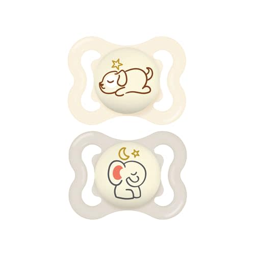 MAM Supreme Night Baby Pacifier, for Sensitive Skin, Patented Nipple, 2 Pack, 0-6 Months, Unisex,2 Count (Pack of 1)