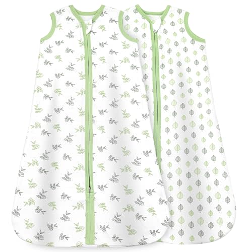 Baby Sleep Sack 6-12 Months - Baby Wearable Blanket - Breathable Cotton Sleep Sacks - 2 Pack Sleeping Bag Sack for Boy Girl, Medium Size, 2-Way Zipper, 0.5 Tog