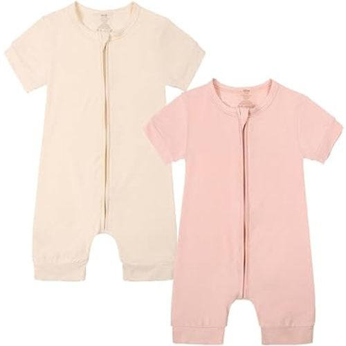 JunNeng Baby Boy Girl 2 Pack Rayon of Bamboo Summer Sleeper Infant Soft Short Sleeve Zipper Footless One-piece Romper 0-3M