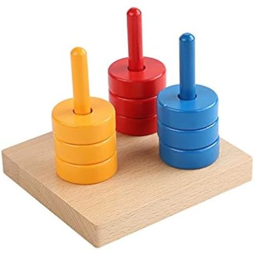 Adena Montessori Sorting Stacking Toy for Toddlers Colored Discs on 3 Colored Dowels