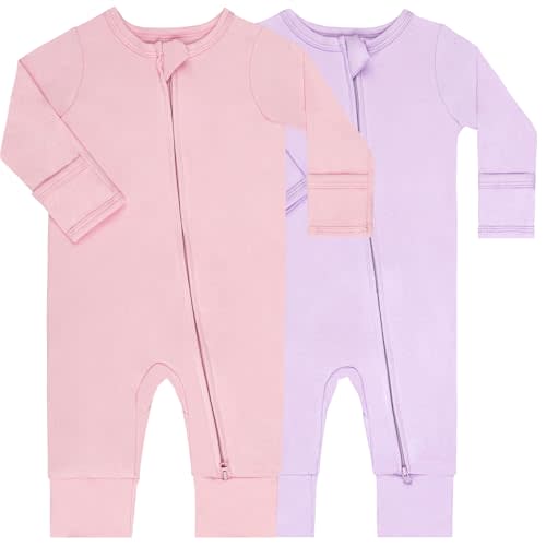 GUISBY Cotton Sleepers Footless Pajamas with Zipper and Mittens Long Sleeve Rompers for Baby