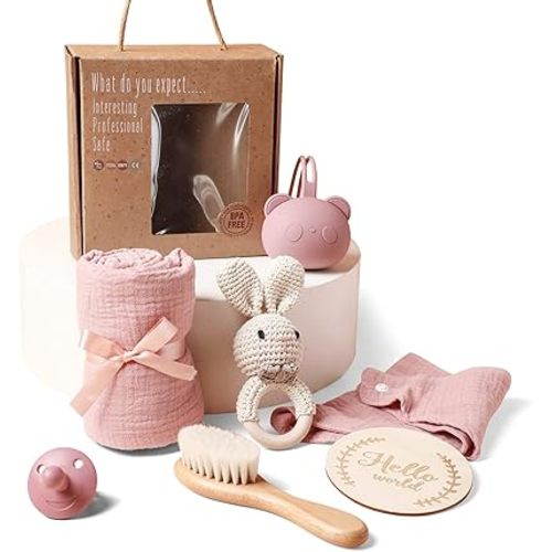 EERKEOD Baby Gift Set for Newborn New Baby Gift Set - Newborn Baby Essentials Baby Bath Set with Baby Blanket Baby Rattle - New Born Baby Girls Gift & Baby Boy Gifts for Baby Shower