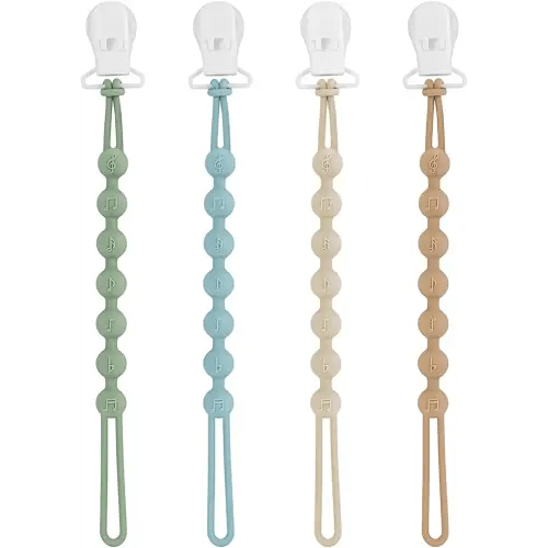Pacifier Clips for Baby Boys Girl - 100% Food Grade Silicone, One Piece Pacifier Clip Holder, Pack of 4 Paci Clip Soothe Baby Binky Holder for Shower Birthday Gift - A