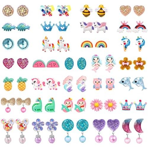 Clip On Earrings Hypoallergenic Clips Earrings Sets Suitable for Ages 4-12 Little Girls, Cute Small Clips On Earrings Jewelry Gifts Set