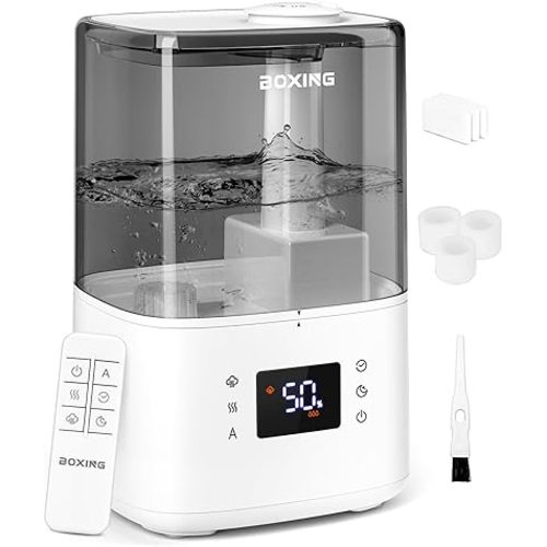 BOXING Warm and Cool Mist Humidifiers for Bedroom Large Room Home, Air Humidifier with Remote, Top Fill Ultrasonic Diffuser Humidifier with humidistat,Quiet Sleep Bedside Nightstand,Timer,Filter,4.5L