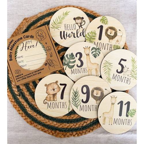Safari Animals Wooden Milestone Cards Baby Wooden Circles Newborn Baby Shower Gift Monthly Wooden Discs Hello World Milestone Pregnancy - Etsy Aruba