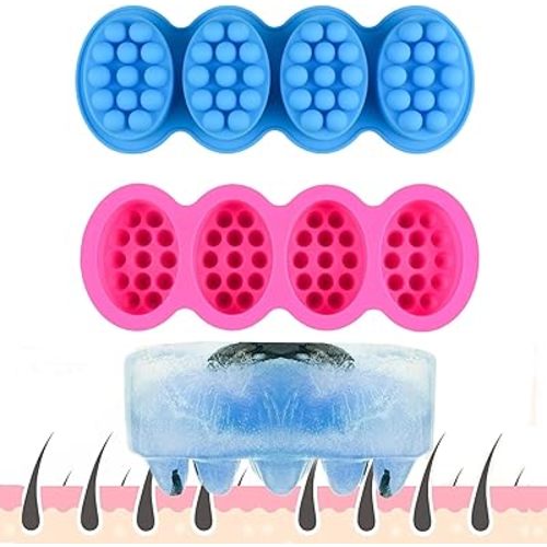 2 Pcs Ice Tray Hair Scalp Massage Molds, 4.5oz Unique Hair Brush Soap Bar Silicone Molds at Home (Blue and Pink)