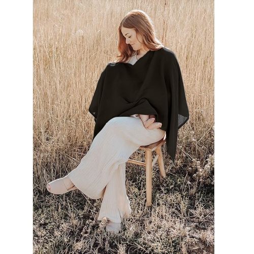 Konssy Muslin Nursing Cover for Breastfeeding, 360° Full Privacy Breathable 100% Cotton Breastfeeding Cover, Multi-use Carseat Canopy(Black)