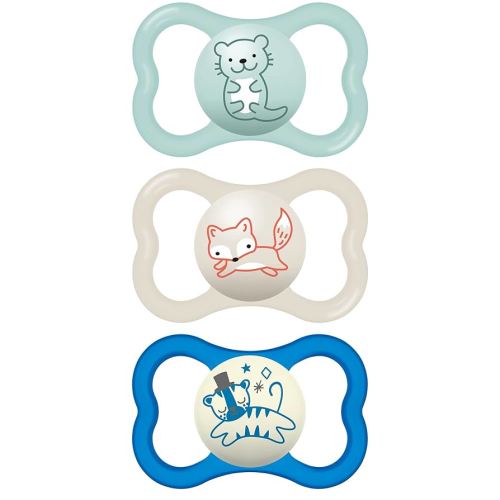 MAM Air Day & Night Baby Pacifier, for Sensitive Skin, Glows in The Dark, 3 Pack, 6-16 Months, Boy
