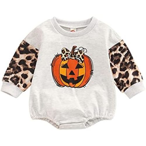 Unisex Baby Boys Girls Halloween Romper Long Sleeve Pumpkin Costumes Bodysuit Halloween Outfit Fall Winter Clothes