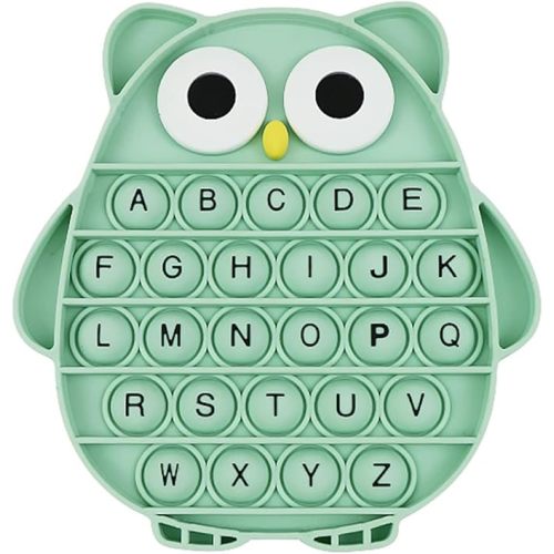 Push Pop Bubble Fidget Sensory Toy, Silicone Stress Relief Popping Toy, ABC Alphabet Owl Shaped Educational Learning Tools for Toddlers Kids Students (Black Letters-Green) - Black letters-green
