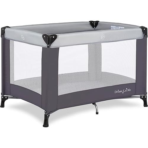Dream On Me Nest Portable Playard , Award-Winning Lightweight Travel Playpen for Baby. Quick Fold, Mesh Sides, Foldable Mattress Pad, No-Tool Assembly, Meets ASTM/CPSC Standards -Grey