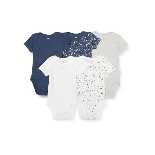HonestBaby 5-pack Short Sleeve Bodysuits One-piece 100% Organic Cotton for Infant Baby Boys