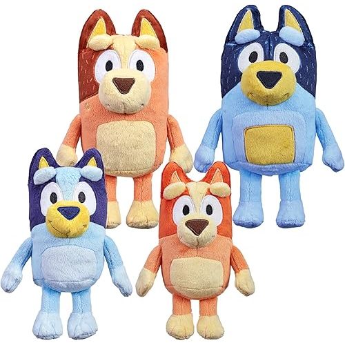 Bluey Heeler Family Stuffed Animal Set of 4, 7-8”, Soft, Bingo, Bandit, and Chilli Plush Figure Toys, Cuddly Plush Toys for Kids Ages 3+