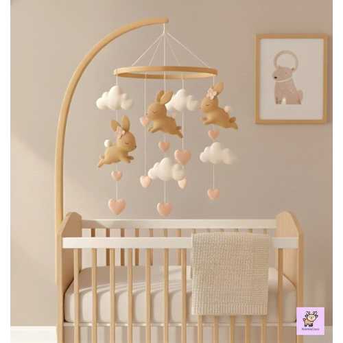 Felt Bunny Baby Mobile: Handmade Moon, Stars & Clouds