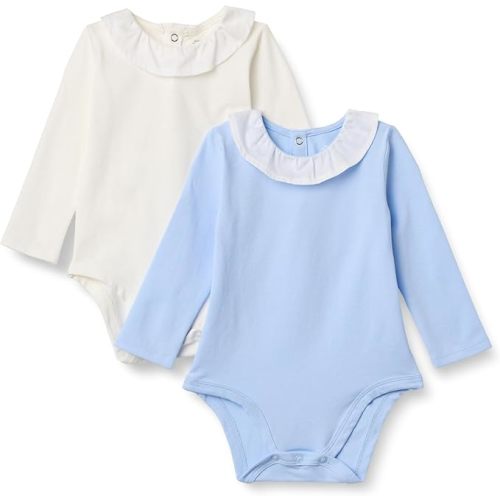 Amazon Essentials x Sofia Grainge Baby Girls' Long-Sleeve Ruffle Collar Bodysuit, Pack of 2