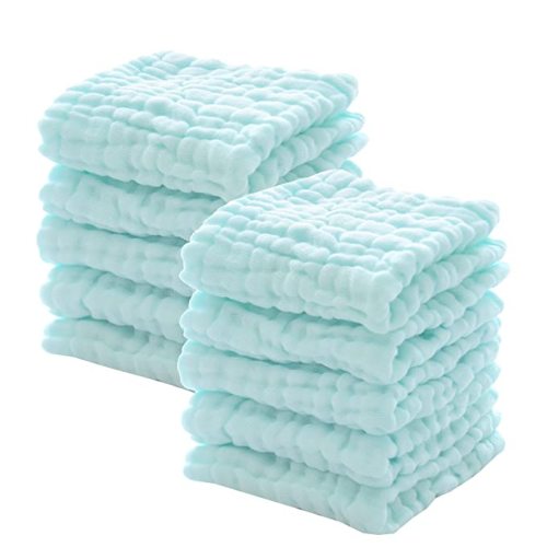 MUKIN Baby Washcloths - Natural Cotton Baby Wipes - Soft Newborn Face Towel for Sensitive Skin - 10 Pack, 12x12 inches (Multicolored)