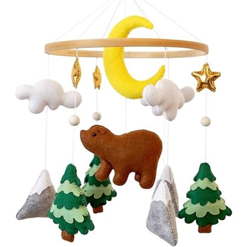 Woodland Bear Mobile for Crib - Woodland Theme Nursery Decor - Forest Animal Nursery Decor - Perfect Gift for Nursery